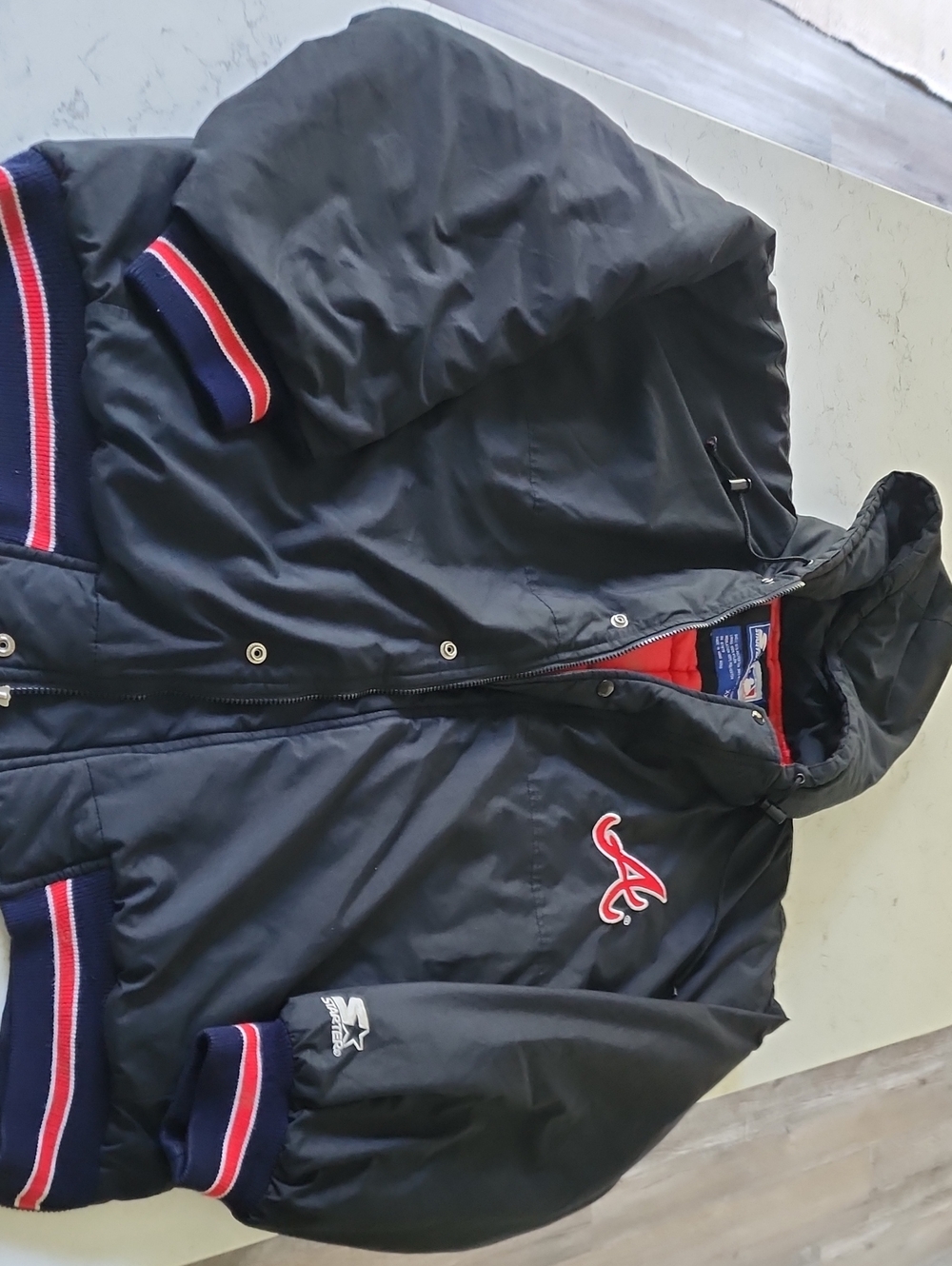 STARTER Black Bomber Jacket with Red & Navy Trim